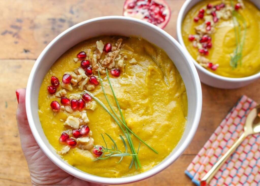 Gingered Red Kuri Squash Soup with Pomegranates