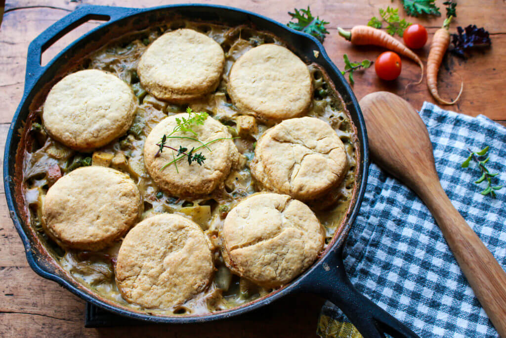 Vegetable Pot Pie with Whole Wheat Biscuit Topping