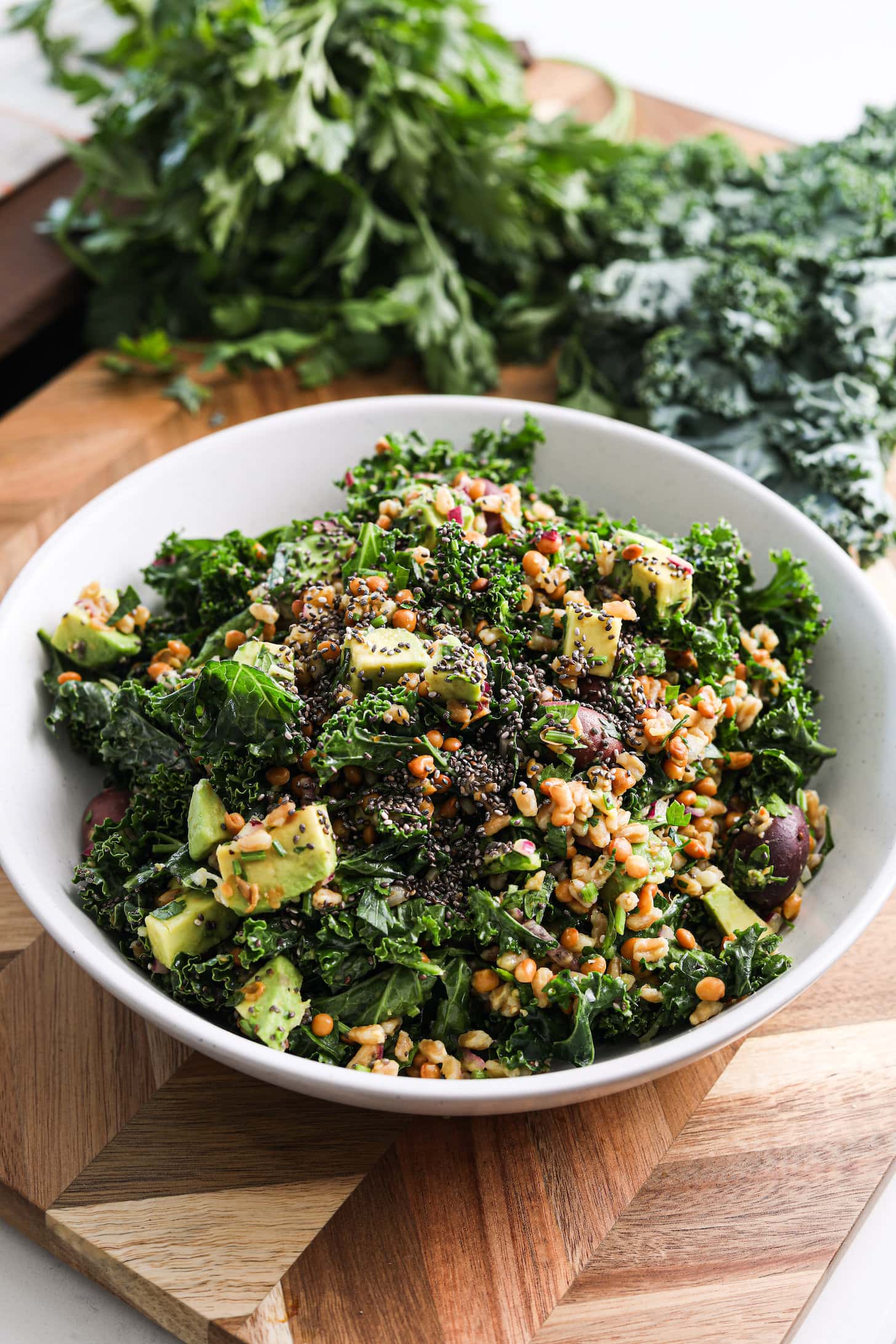 Kale Mediterranean Salad with Farro and Lentils