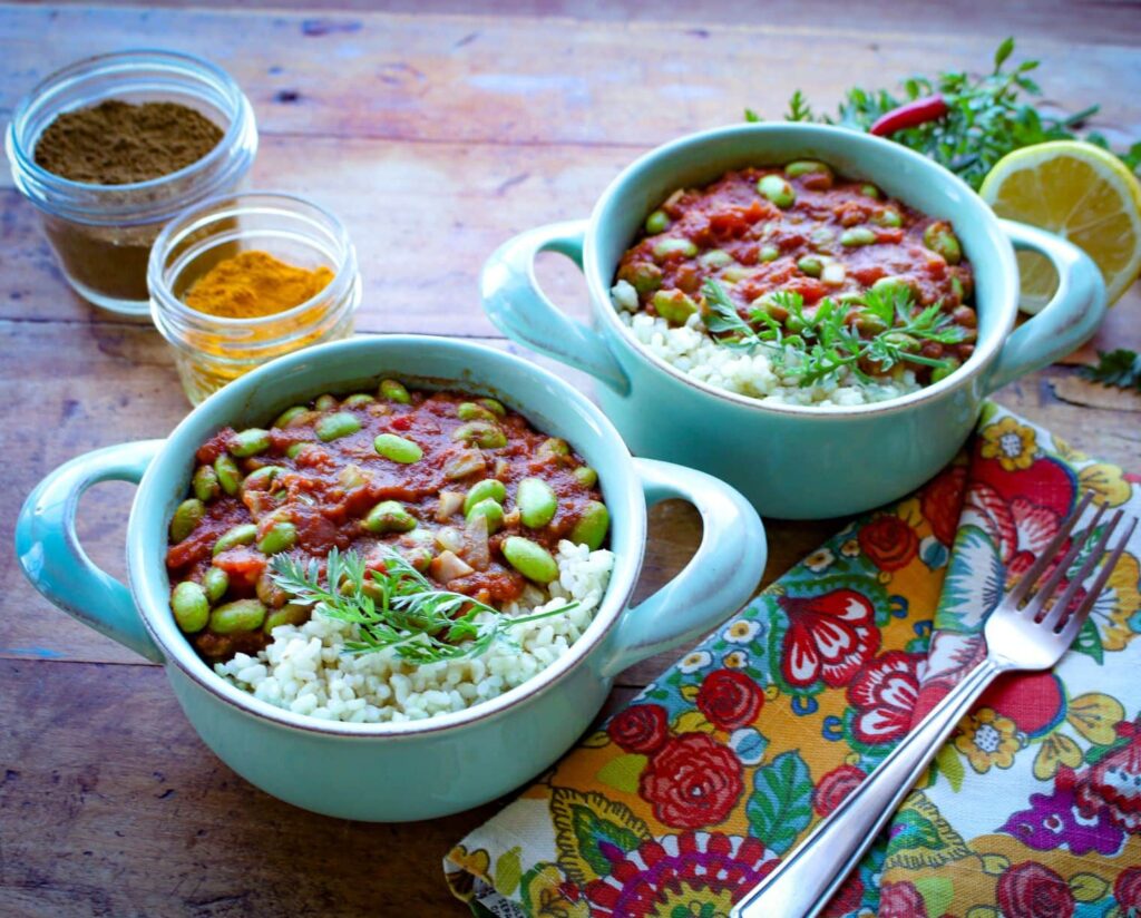 Edamame Masala with Brown Rice