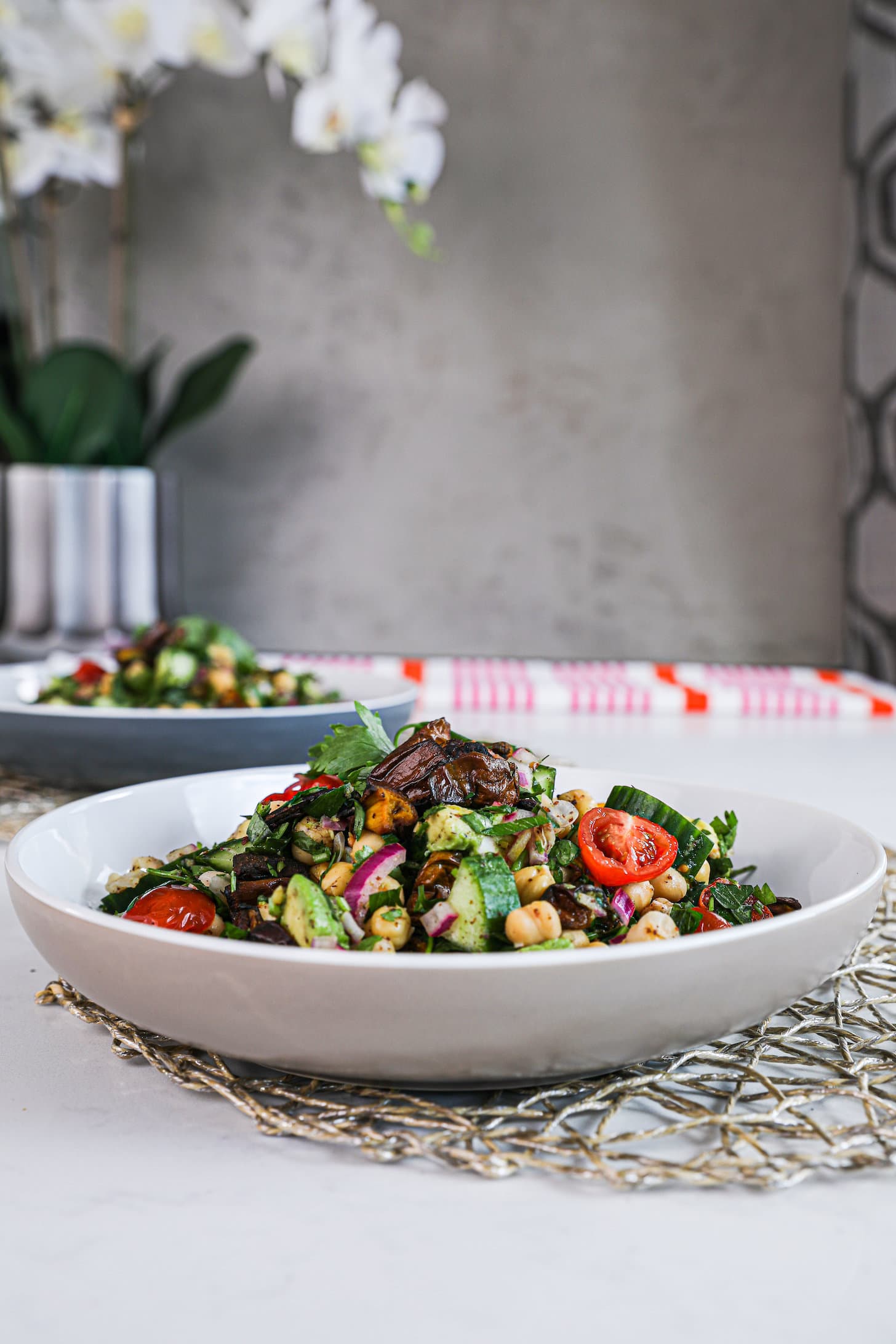 Air Fryer Eggplant and Chickpeas Salad