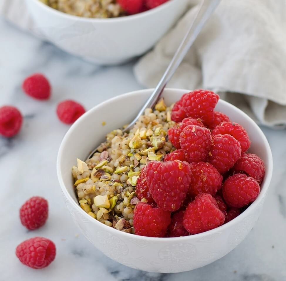 Raspberry Pistachio Sorghum Breakfast Bowl
