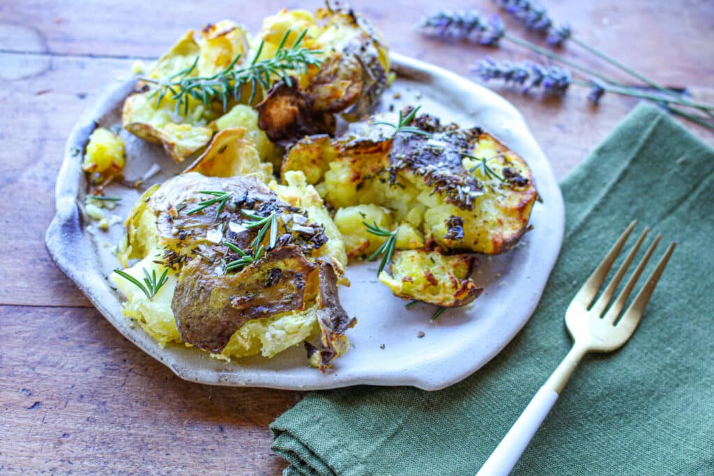 Smashed Air Fryer Potatoes with Rosemary