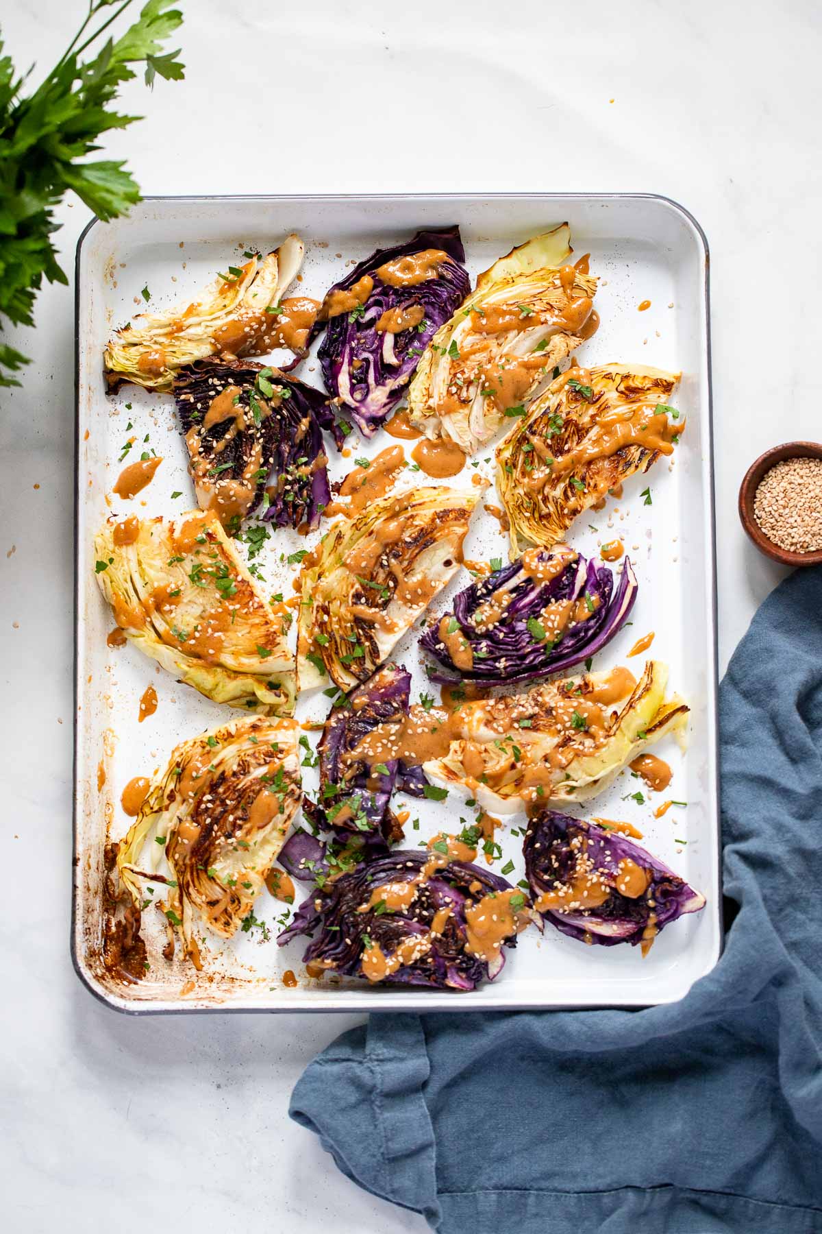 Oven Roasted Cabbage with Tahini Sauce