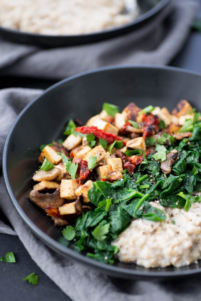 Savory Oatmeal with Spinach, Mushrooms, and Tofu