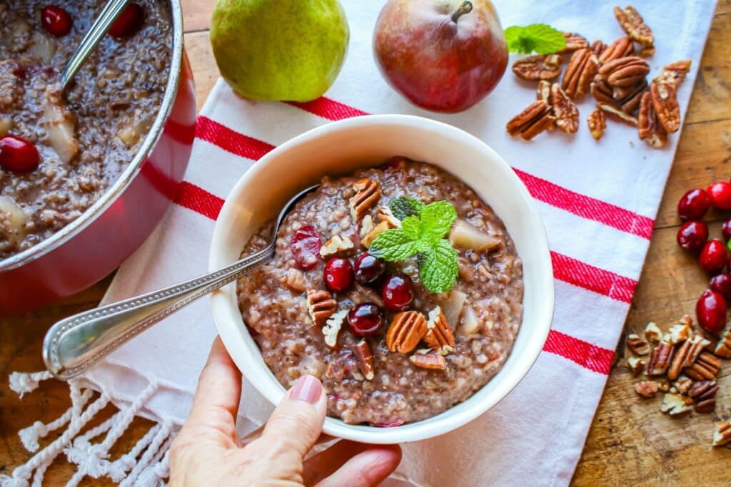 Steel Cut Oats with Cranberries and Pear
