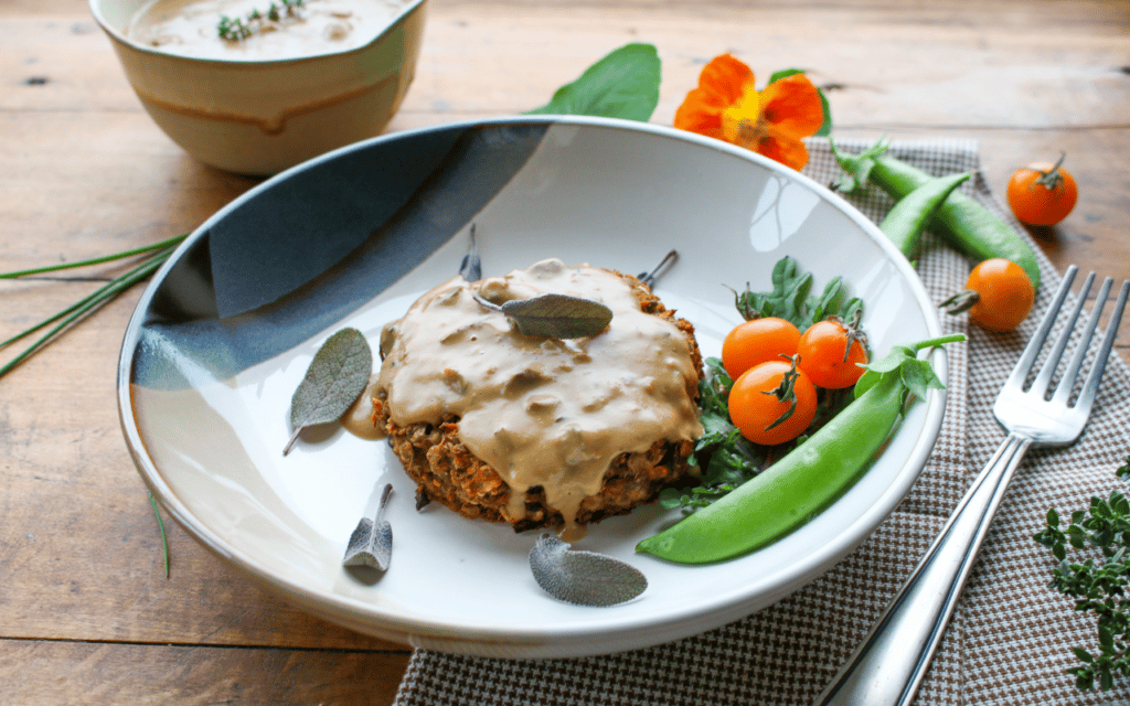 Herbed Lentil Patties with Mushroom Sauce
