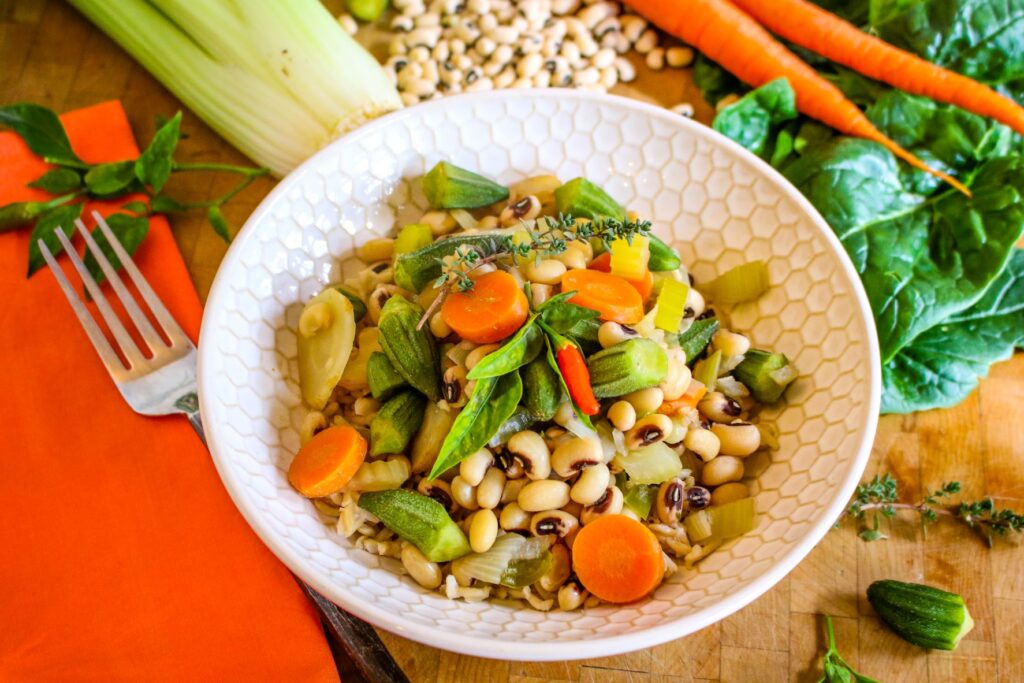 Vegetarian Hoppin John with Okra