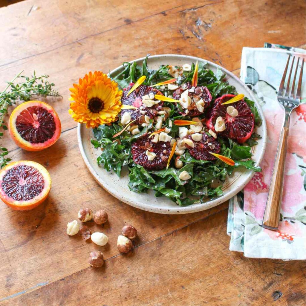 Blood Orange Salad with Kale and Hazelnuts