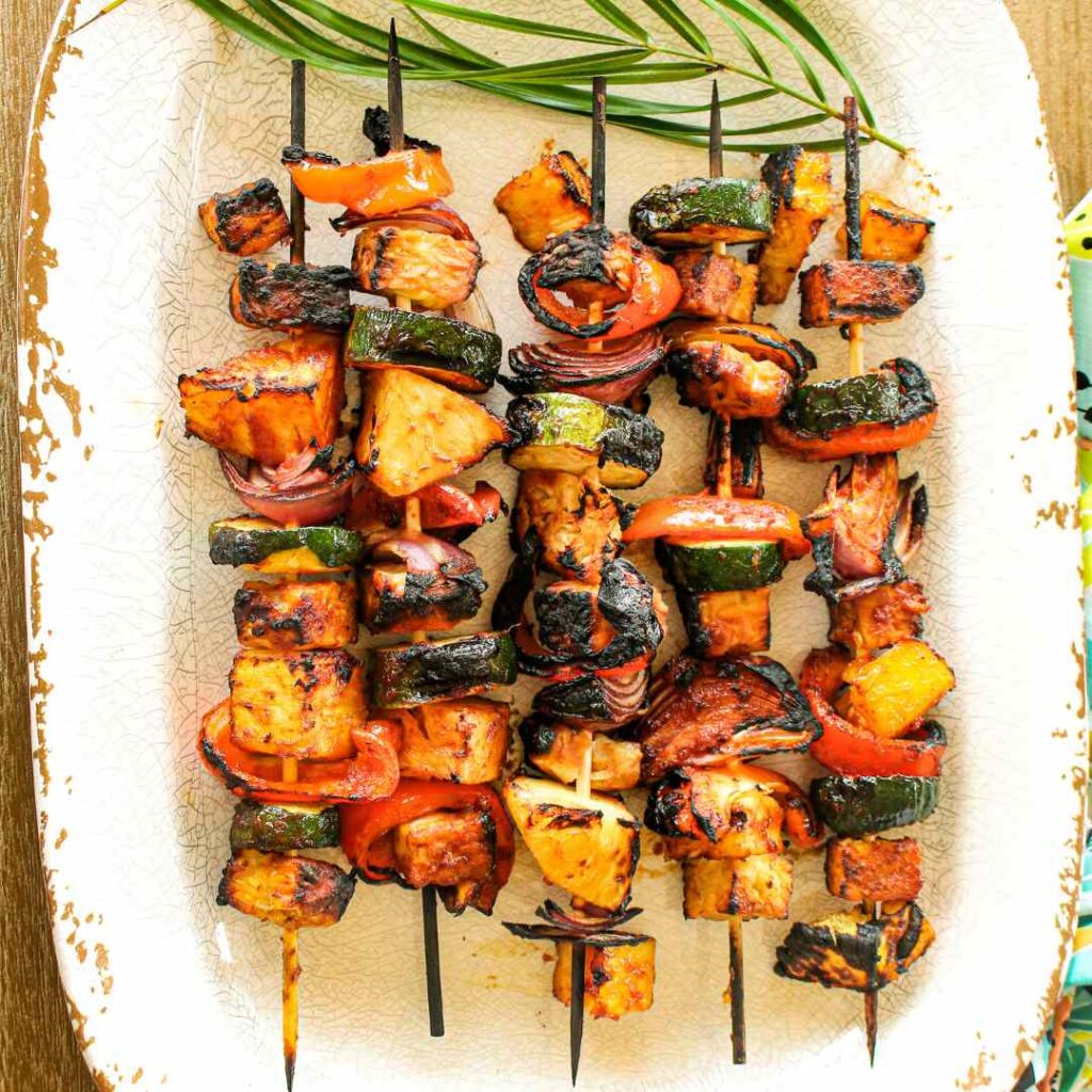 Grilled Hawaiian Tempeh Barbeque Skewers
