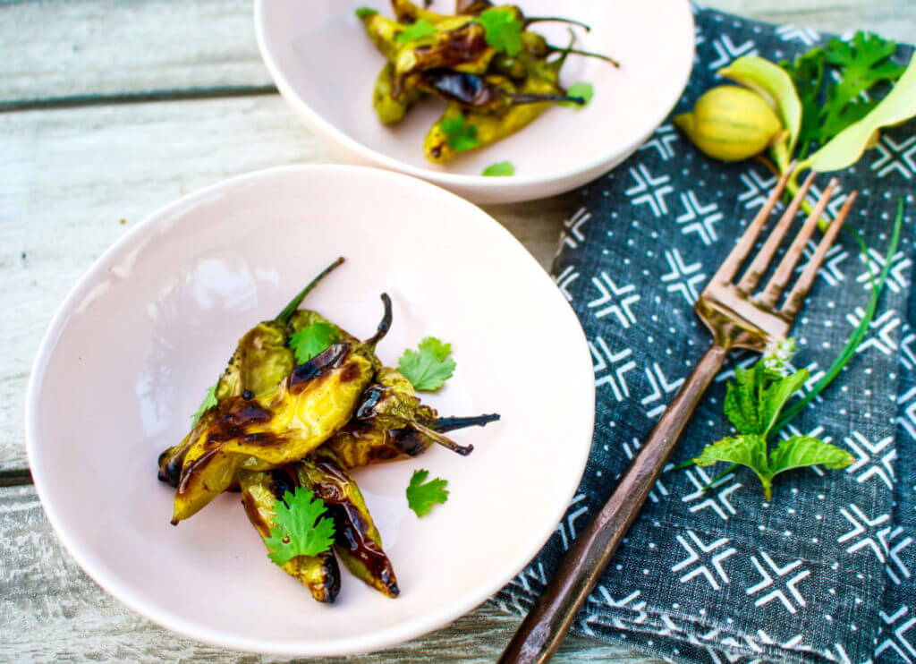 Grilled Shishito Peppers with Lemon and Cilantro