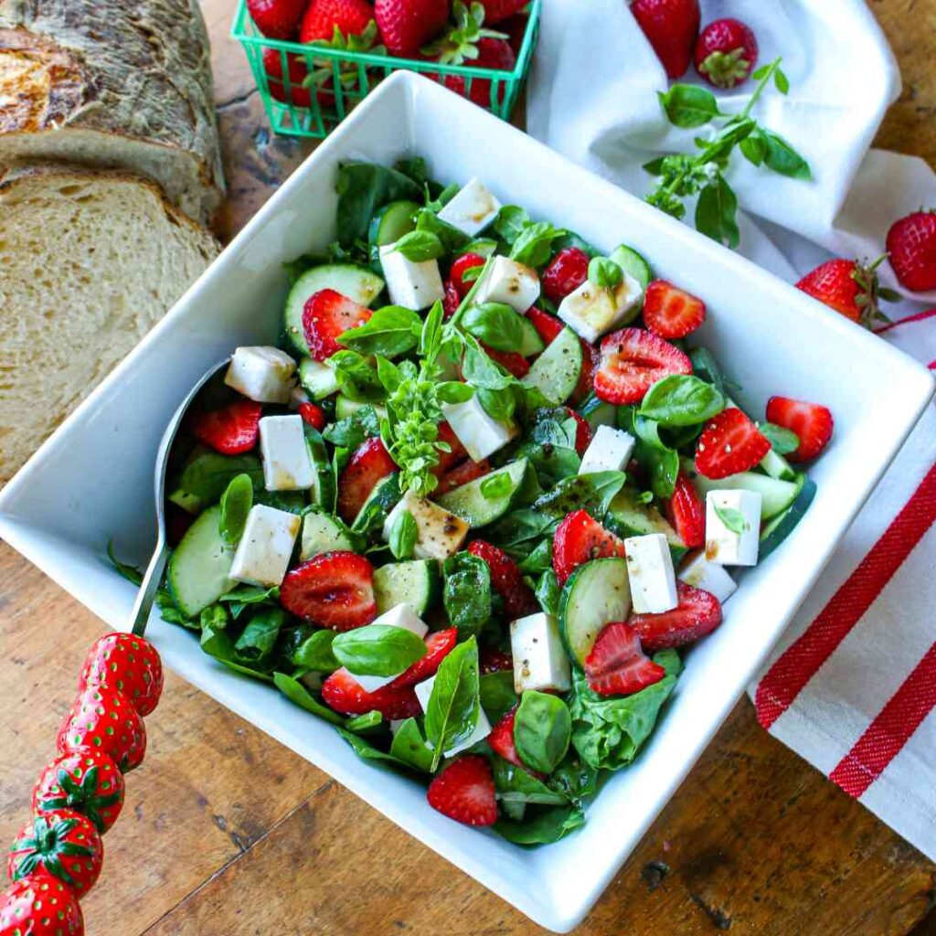 Strawberry Spinach Salad with Vegan Feta and Balsamic Vinaigrette
