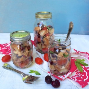 Portable Cherry Caprese Panzanella Salad