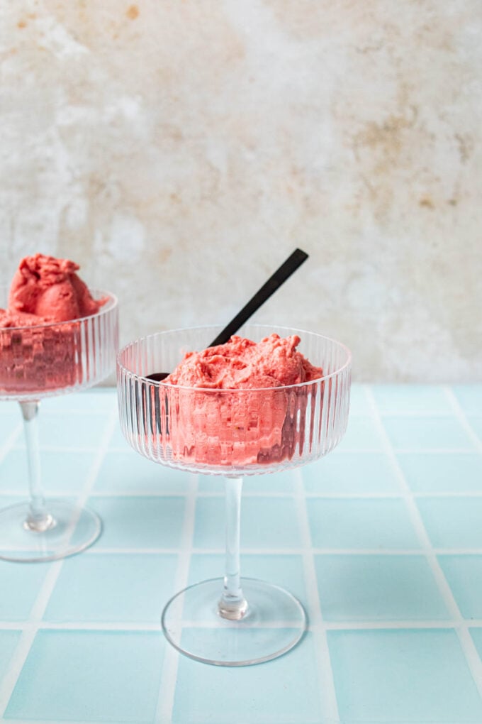 5 Minute Fresh Strawberry Sorbet with Coconut Cream