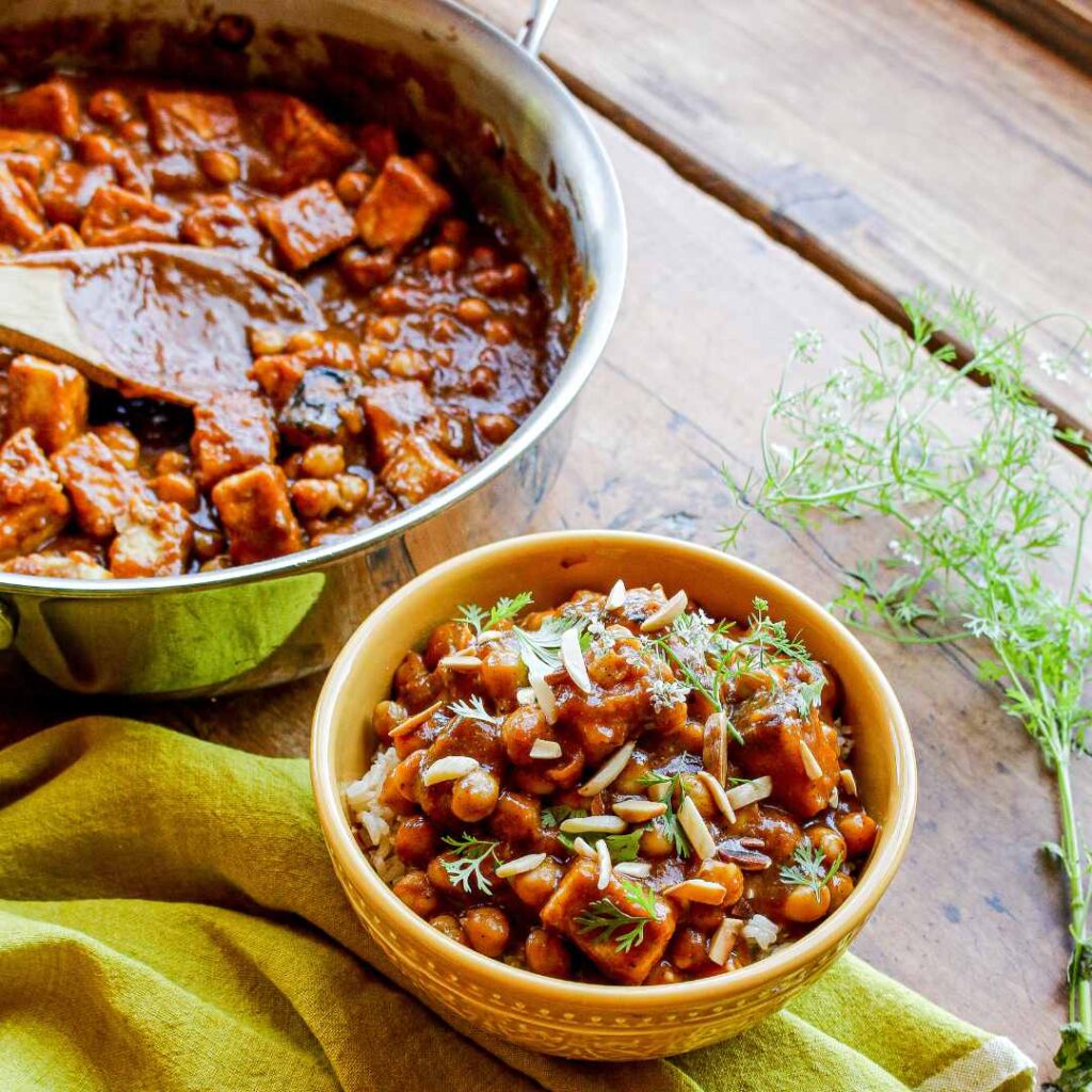 Pan Fried Tofu with Apricot Moroccan Sauce