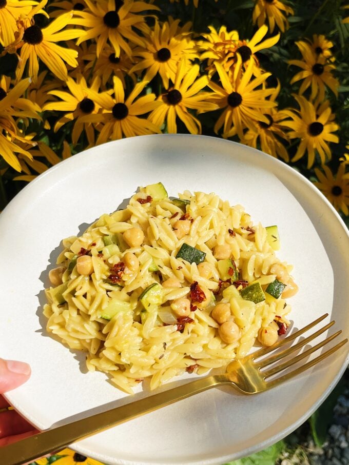 30 Minute Zucchini Orzo with Chile Oil