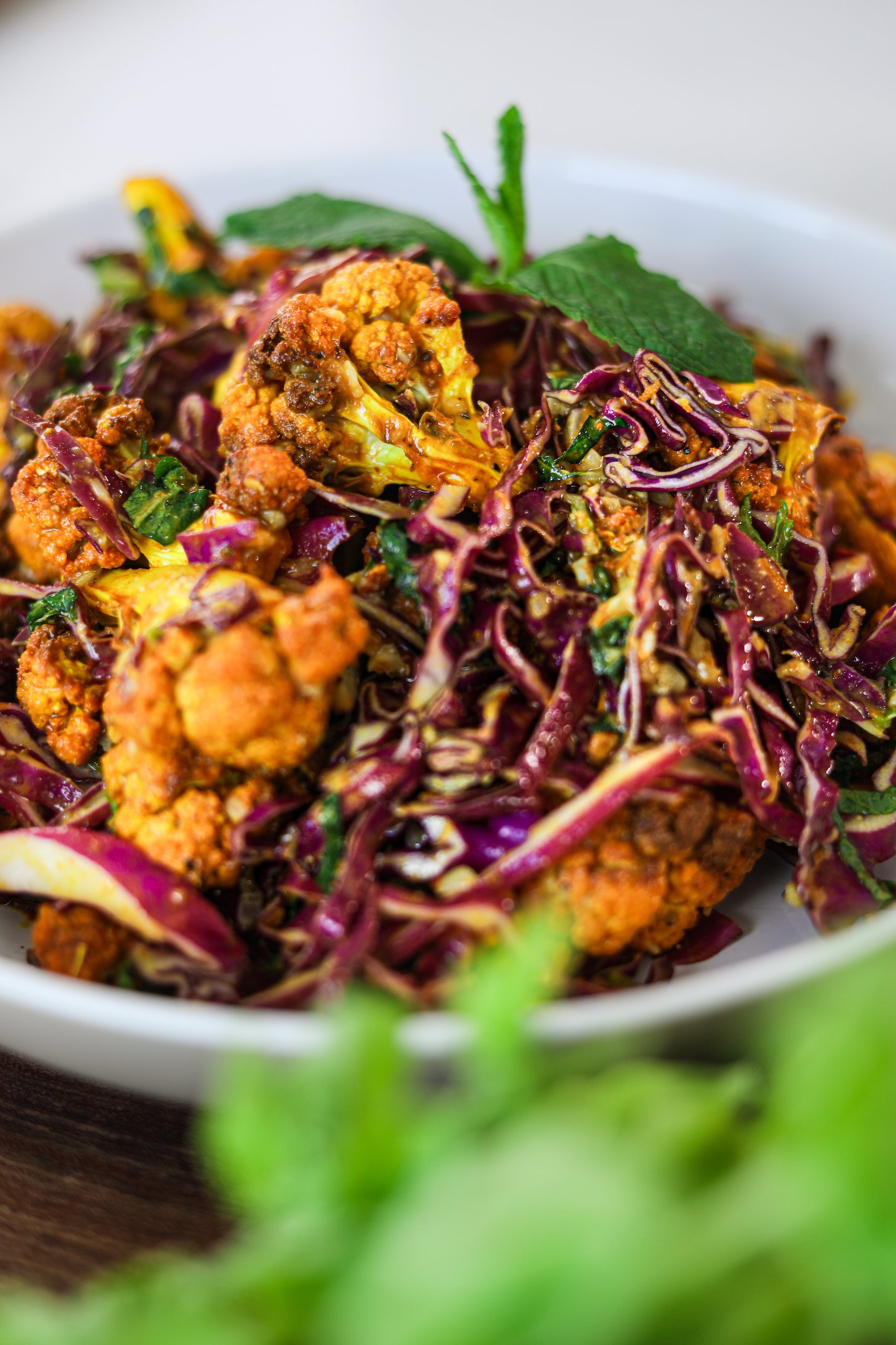 Red Cabbage Salad With Air Fryer Cauliflower Bites