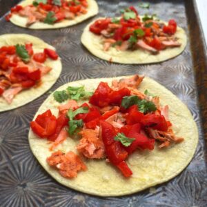 Roasted Pepper Salmon Tostadas