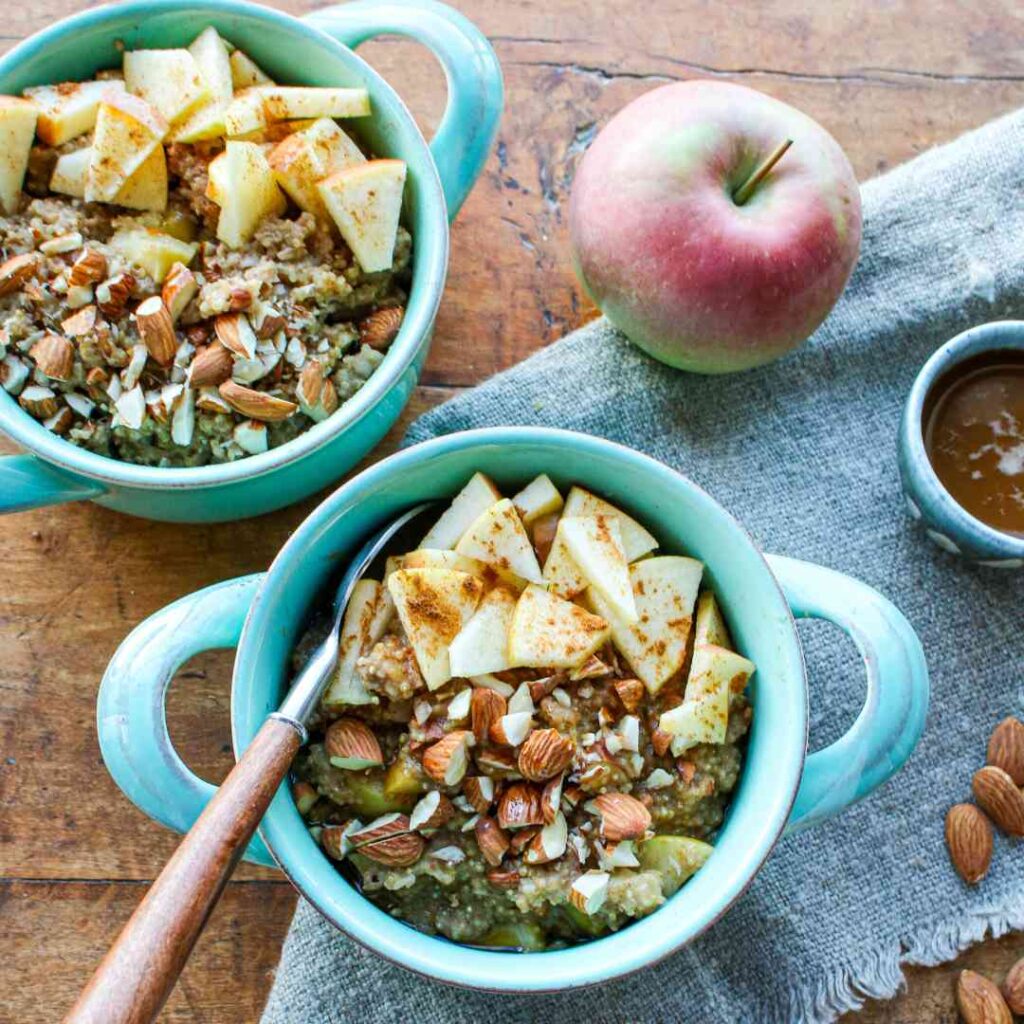 Spiced Apple Oatmeal with Quinoa and Almonds