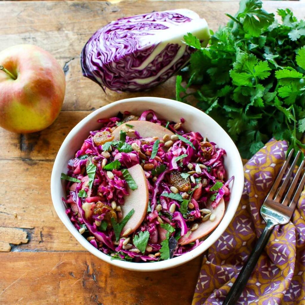 Apple Raisin Red Cabbage Slaw