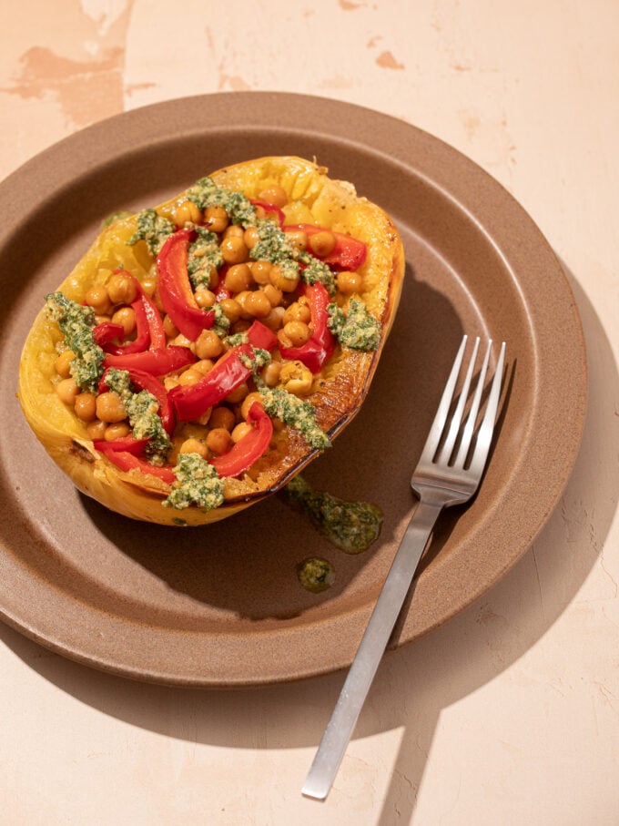Roasted Spaghetti Squash + Pesto Dinner (Vegan)