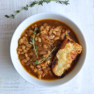 Vegetarian French Onion Barley Soup