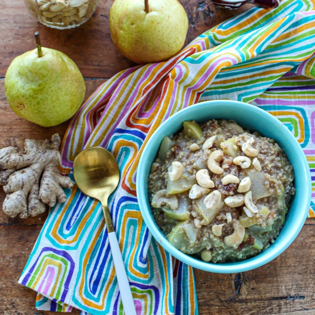Steel Cut Oats with Pears, Ginger and Dates