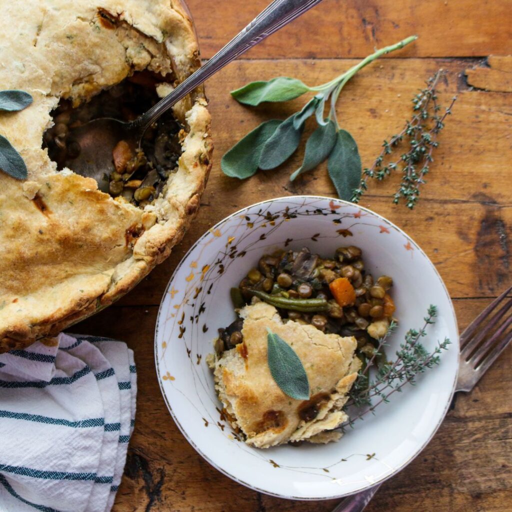 Vegan Pot Pie with Sage, Lentils and Mushrooms