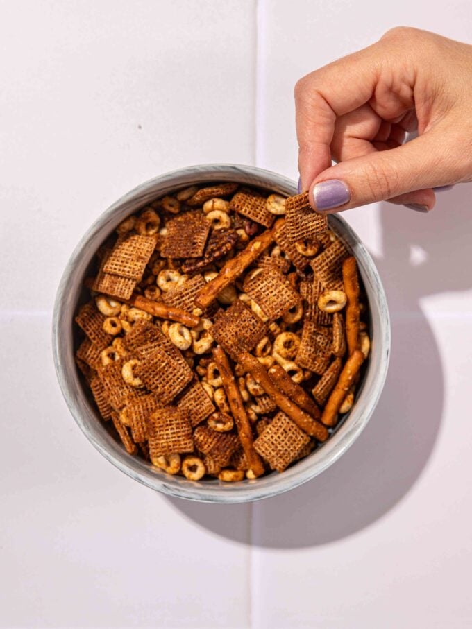 Baked Vegan Chex Mix Snack with Nutritional Yeast