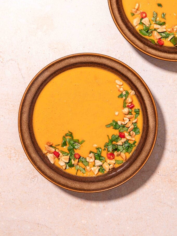 Vegan Carrot, Lentil + Fresh Ginger Soup with Coconut Milk