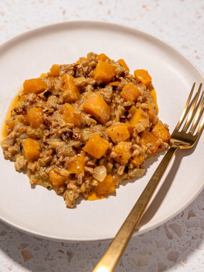 Vegan Farro Risotto with Butternut Squash