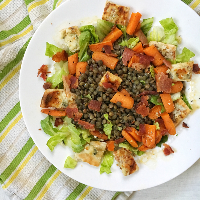 Lentil Bacon Salad with Gorgonzola Pita