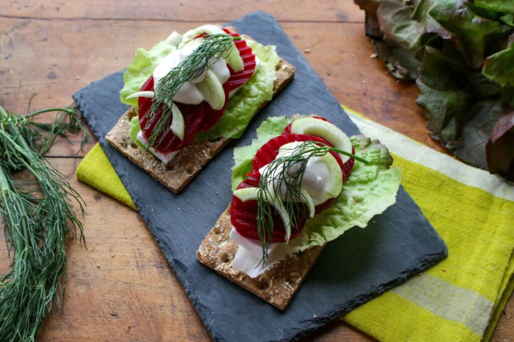 Open Faced Sandwich with Sugar Beets and Shaved Fennel