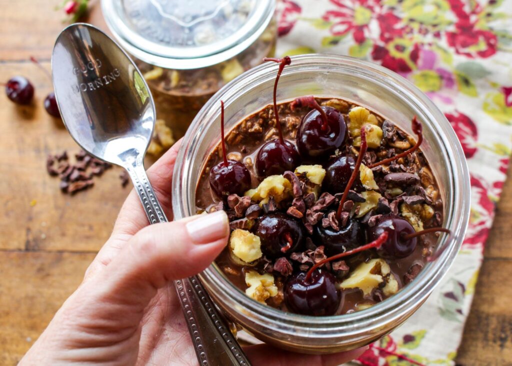 Dark Chocolate Cherry Overnight Oats⁠