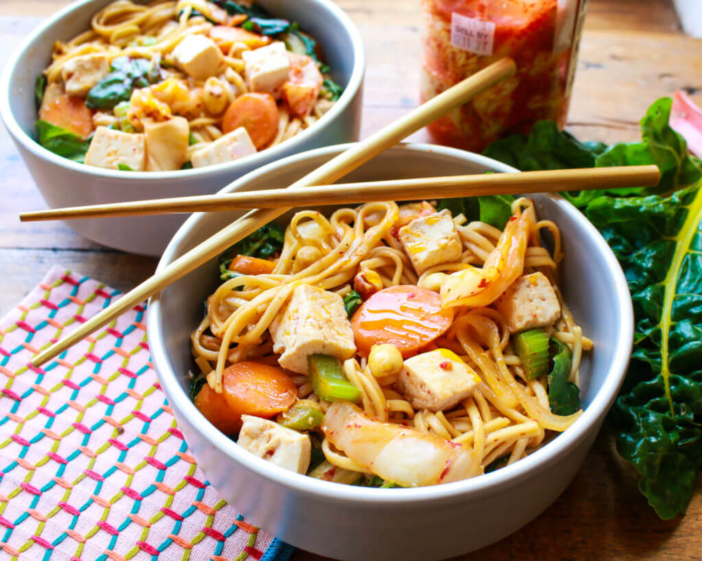 Easy Udon Noodle Bowl with Kimchi