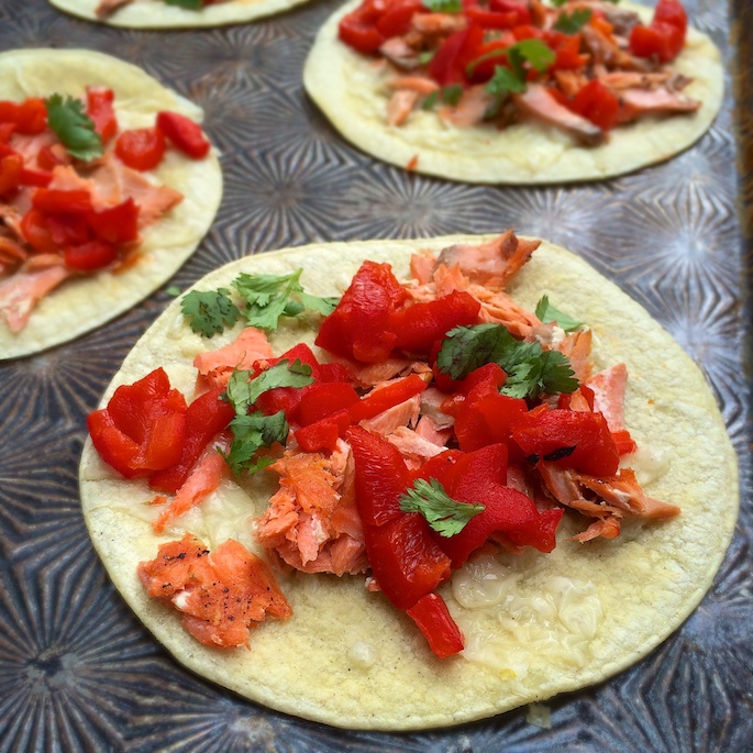 Roasted Pepper & Salmon Tostadas | Teaspoonofspice.com