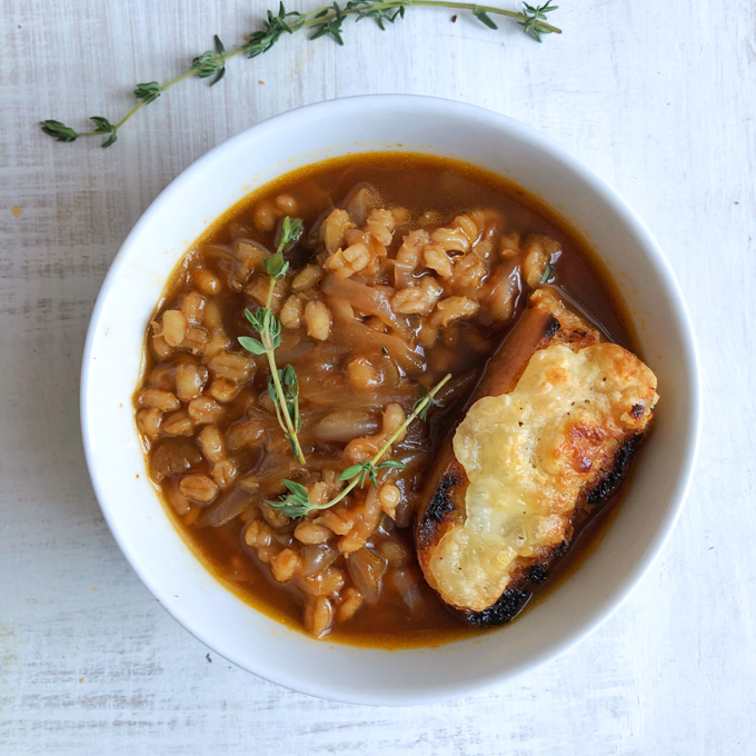 Vegetarian French Onion Barley Soup