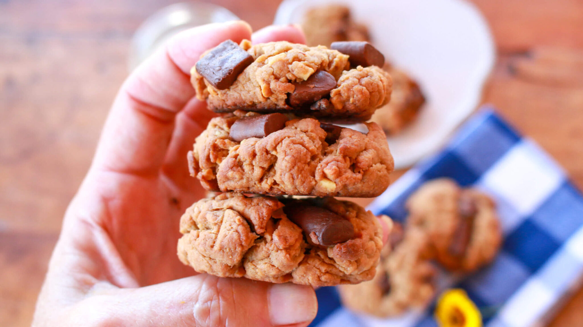 Chunky Vegan Peanut Butter Chocolate Chip Cookies