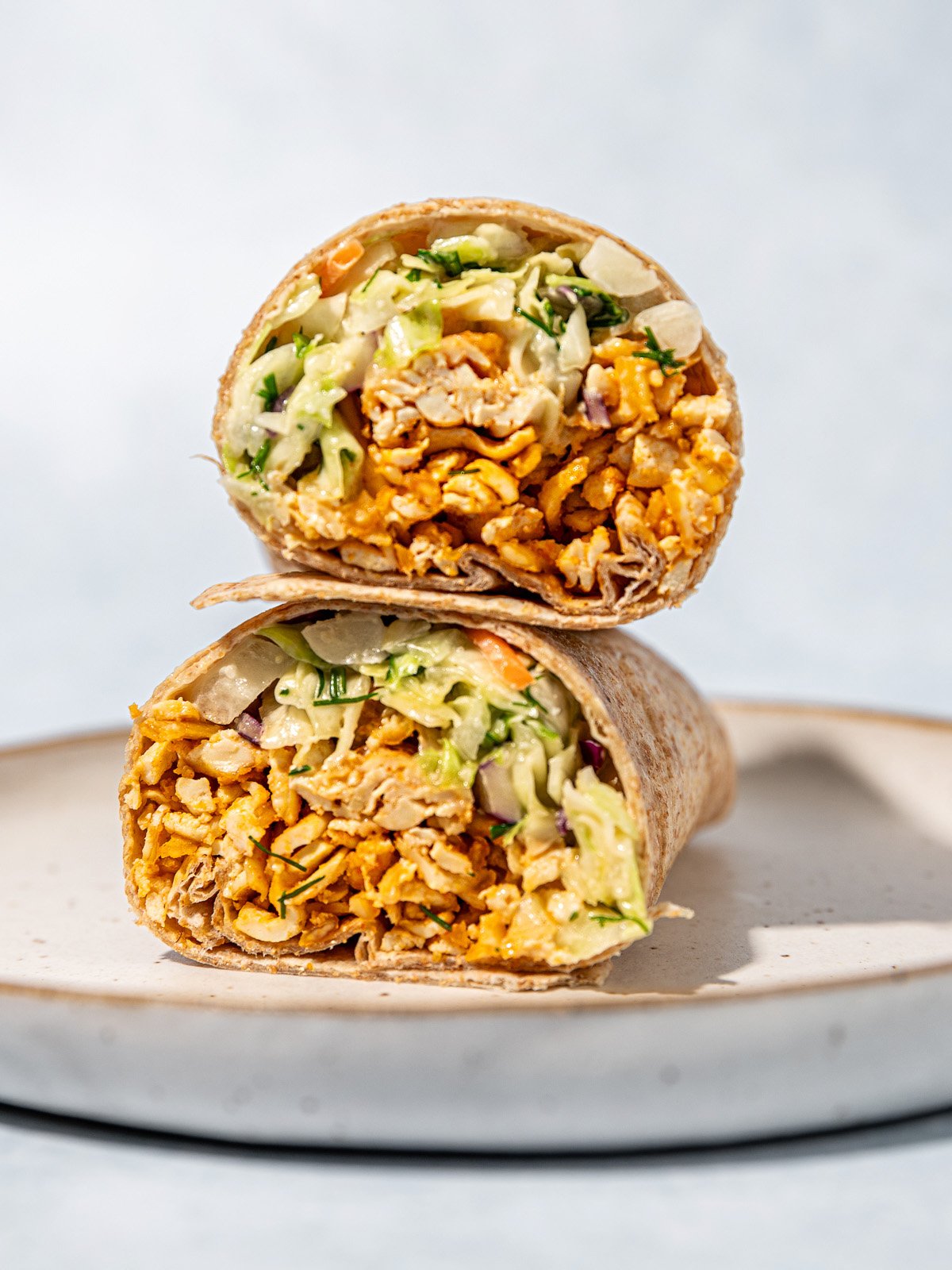 Buffalo Shredded Tofu Wrap (33g protein!)