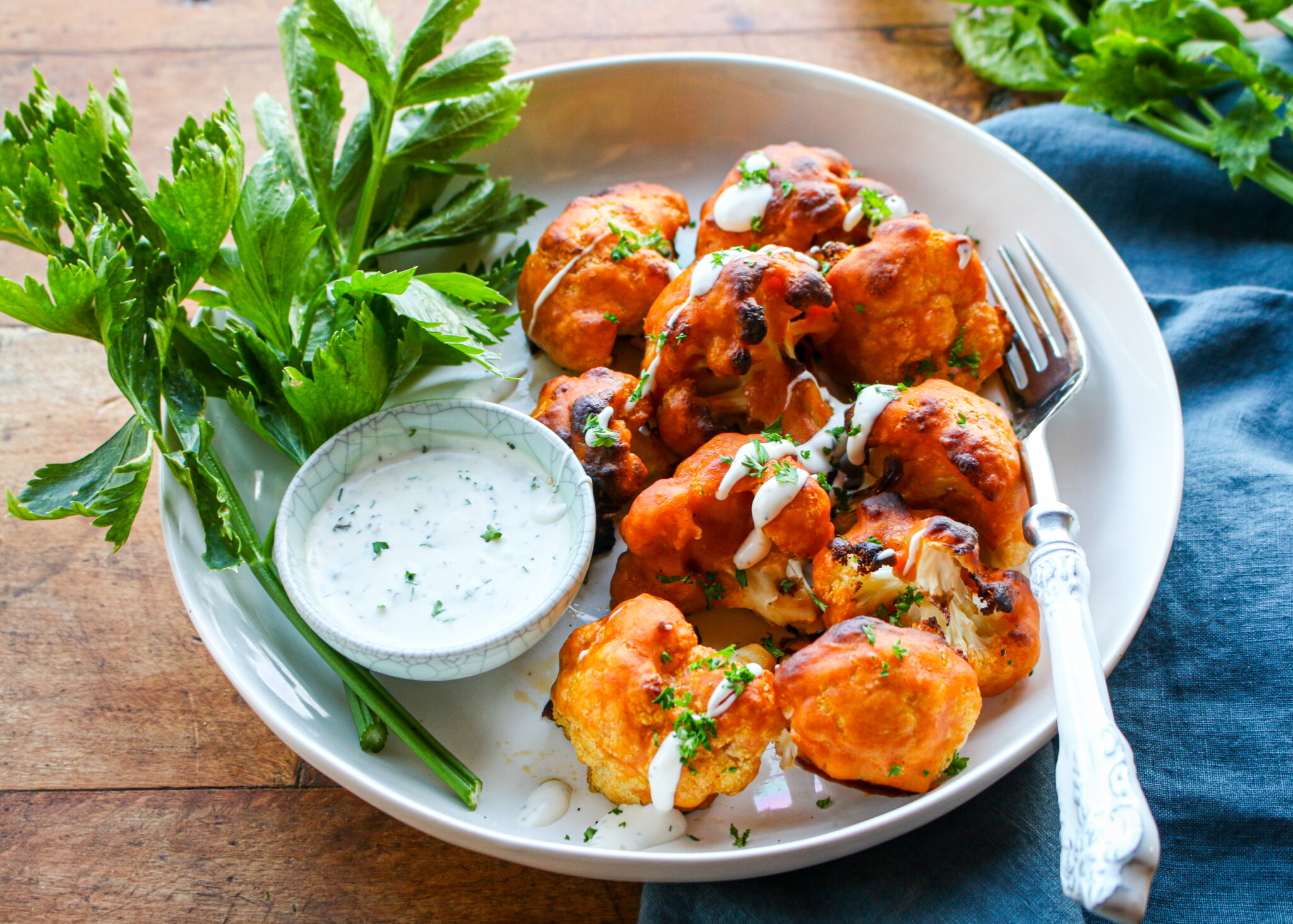 Healthy Buffalo Cauliflower with Ranch Dip