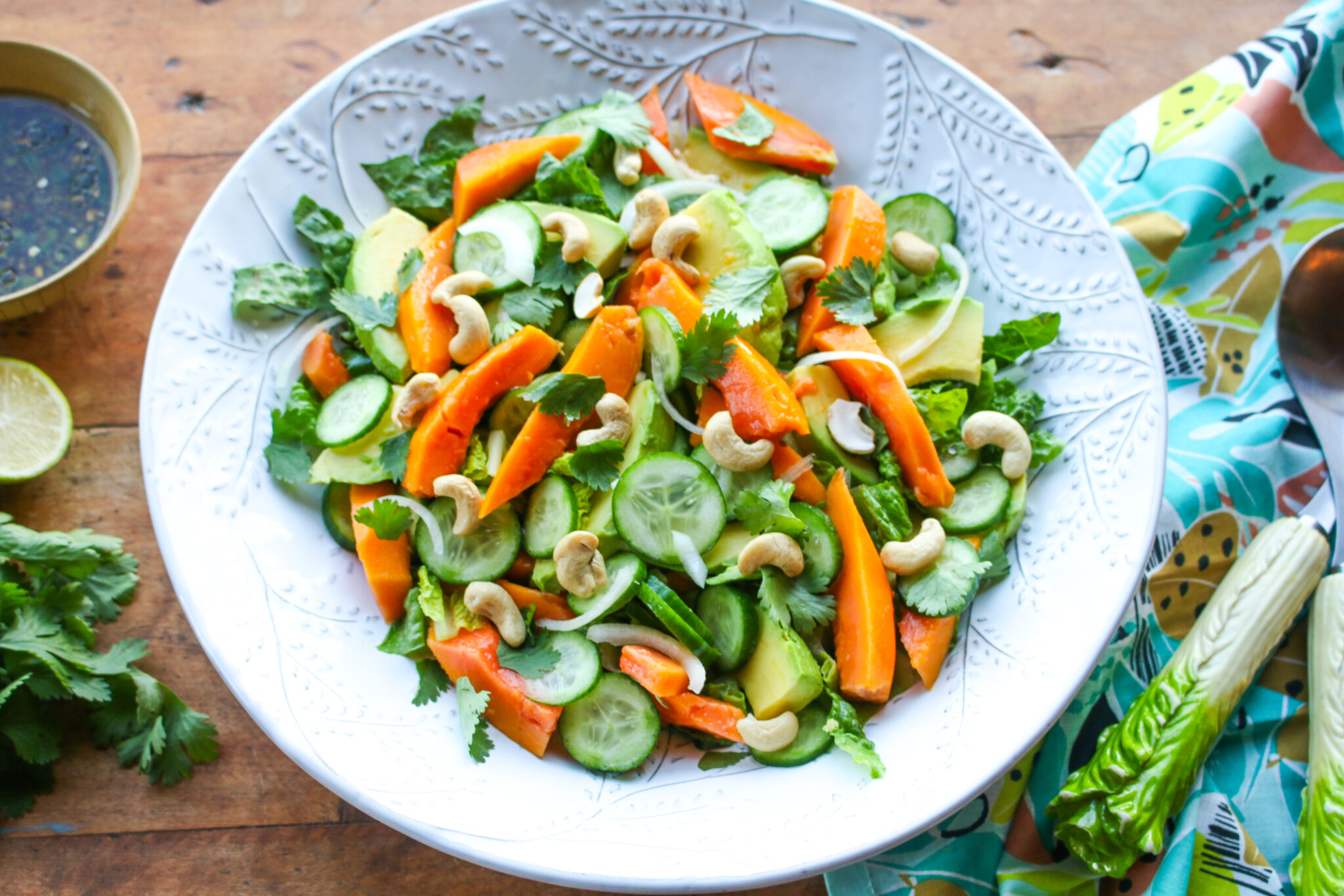 Avocado Papaya Salad with Lime Ginger Dressing