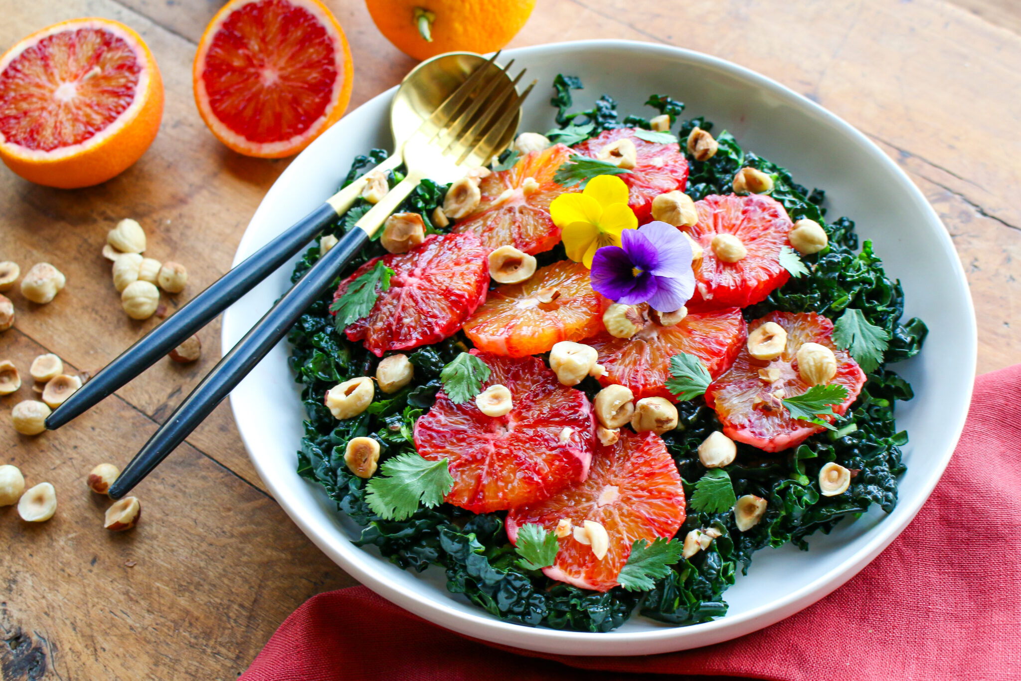 Blood Orange Salad with Kale and Hazelnuts
