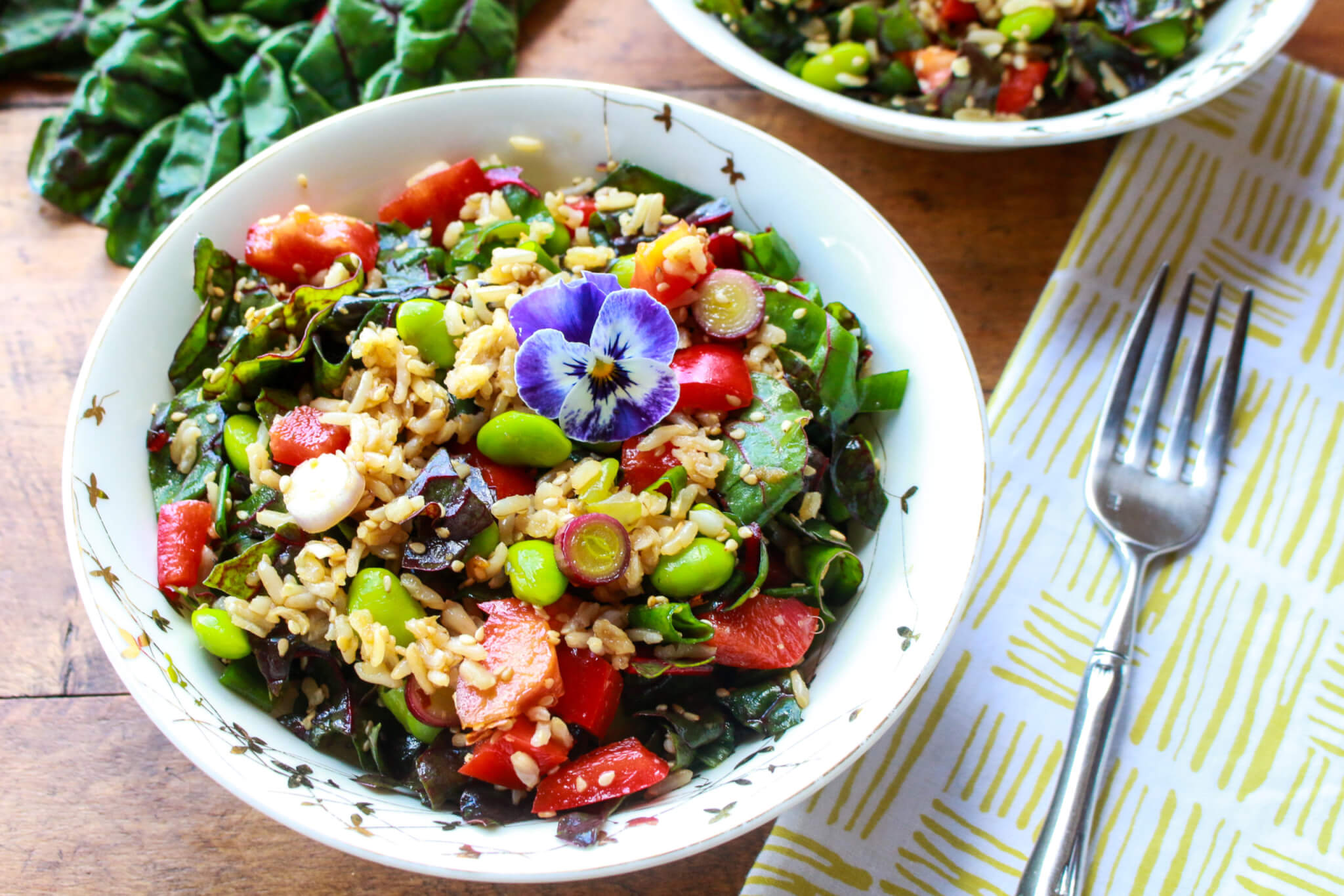 Healthy Edamame Chard Brown Rice Salad
