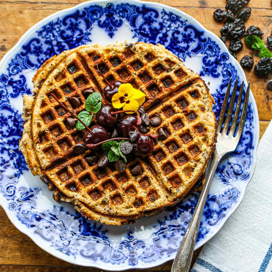 Coconut Cherry Chocolate Vegan Waffles