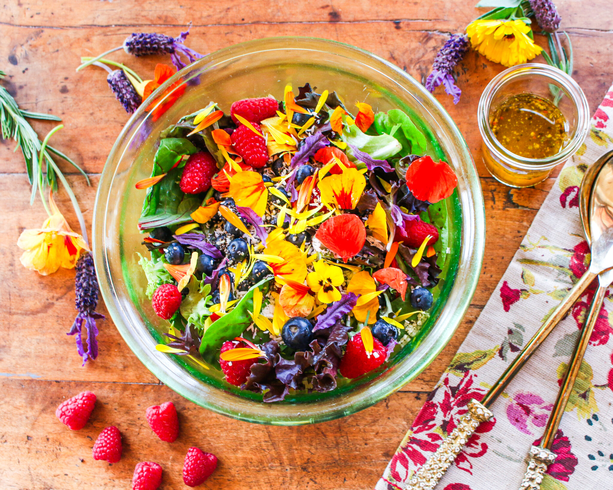 Beautiful Flower Salad with Rose Vinaigrette
