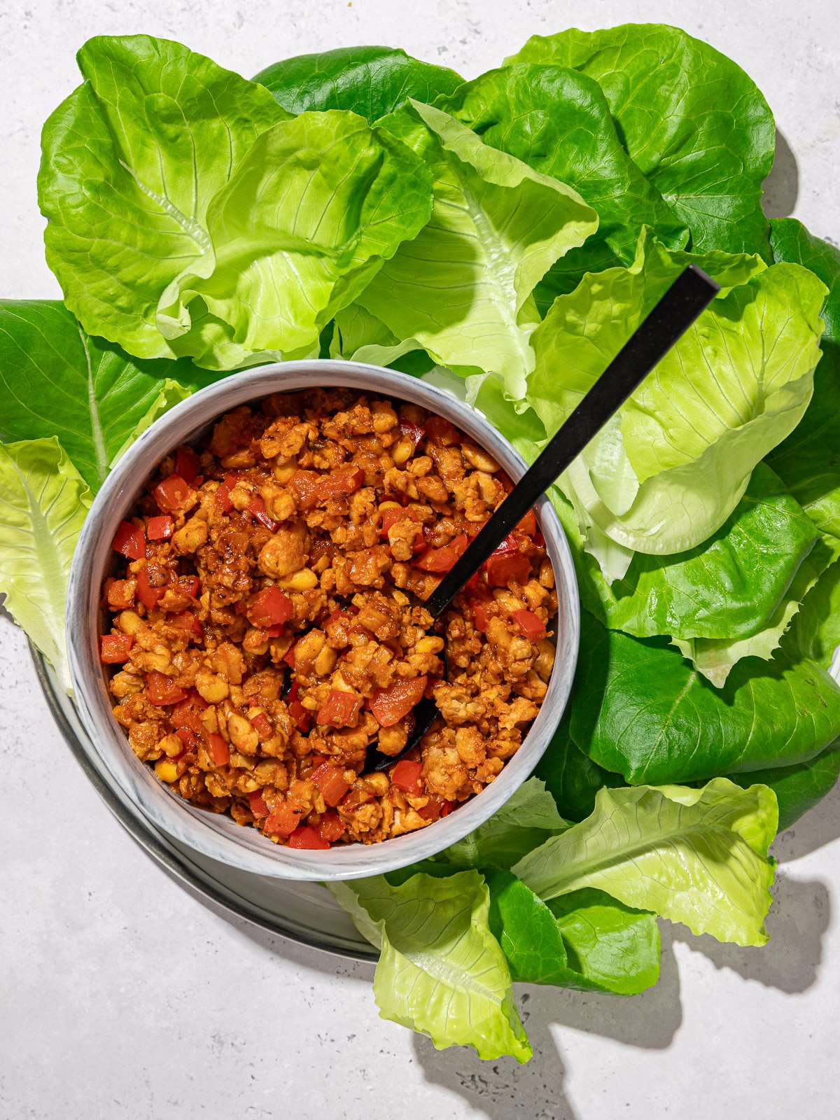 Sweet + Spicy Vegan Lettuce Wraps with Tempeh Crumbles