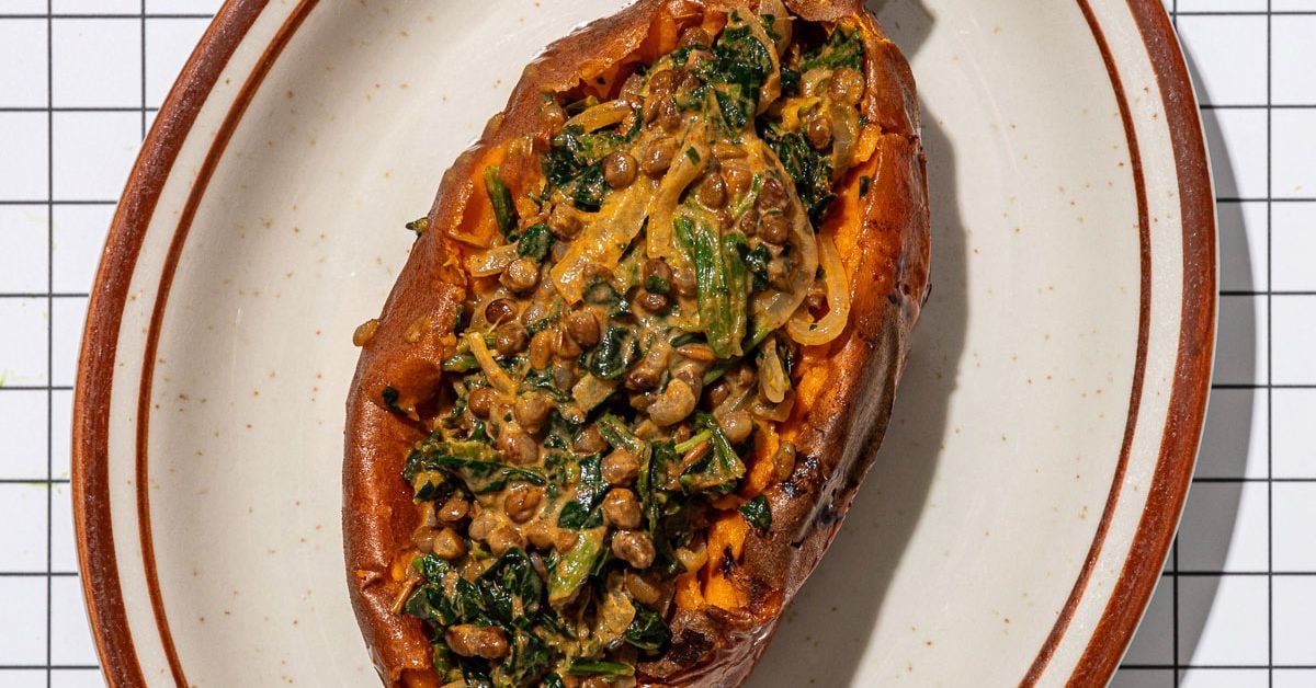 Sweet + Spicy Lentil Stuffed Sweet Potatoes