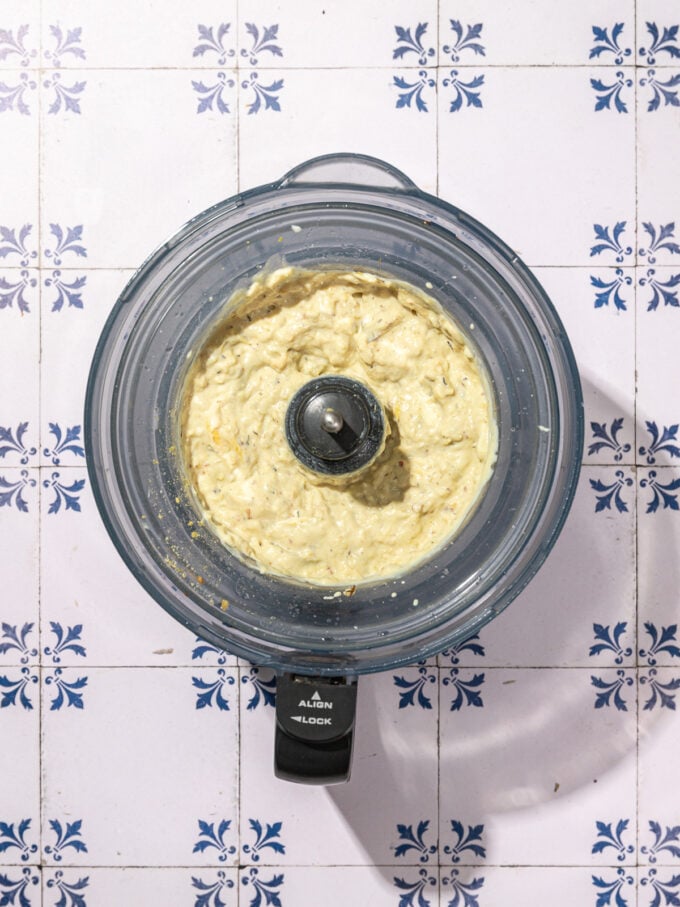 artichoke tofu dip in food processor