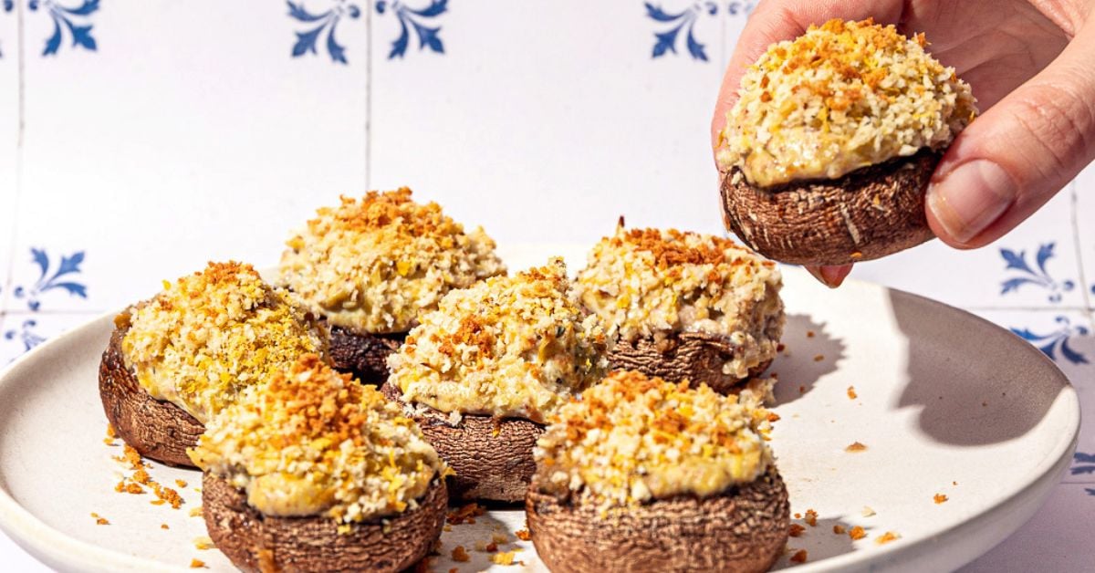 Vegan Stuffed Mushrooms with Tofu and Artichokes