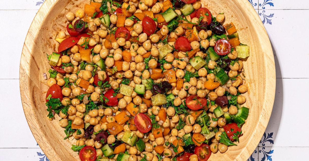 Greek-ish Chickpea Salad with Creamy Balsamic Dressing